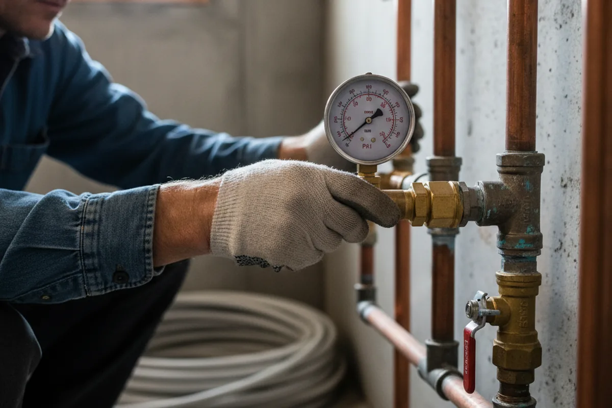 Pressure testing a repaired line during Water Line Repair in Telford